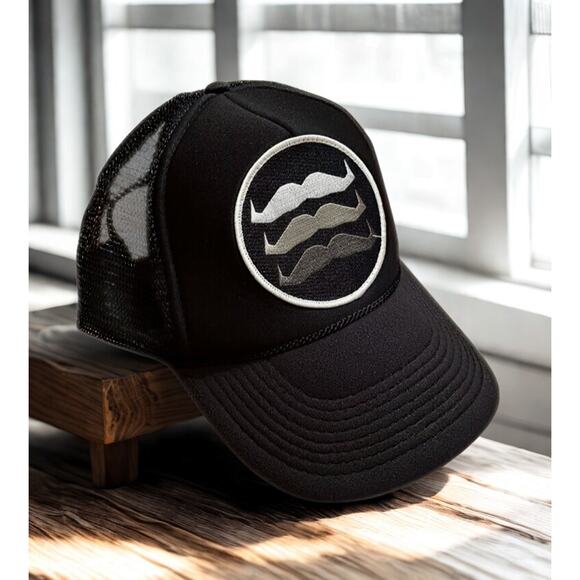 Aviator Nation Trucker Hat Mustache Logo Snapback Black Mesh Cap Unisex EUC - Picture 1 of 9
